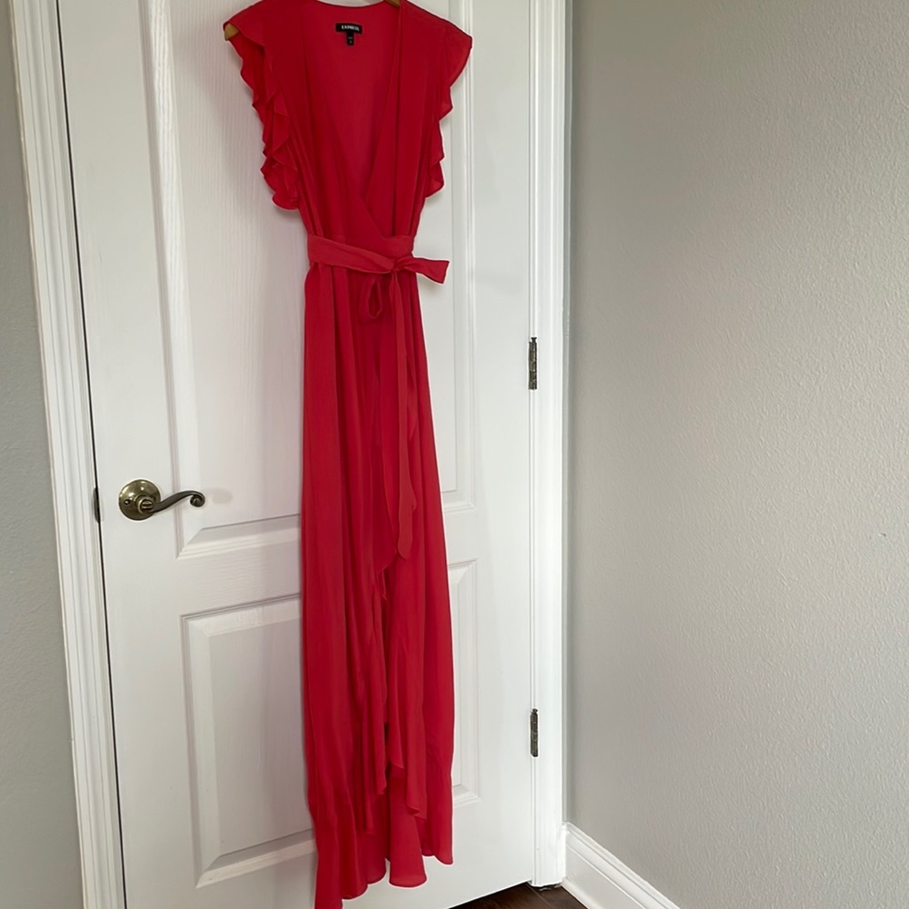 Express XS Maxi Wrap Dress Dark Orange